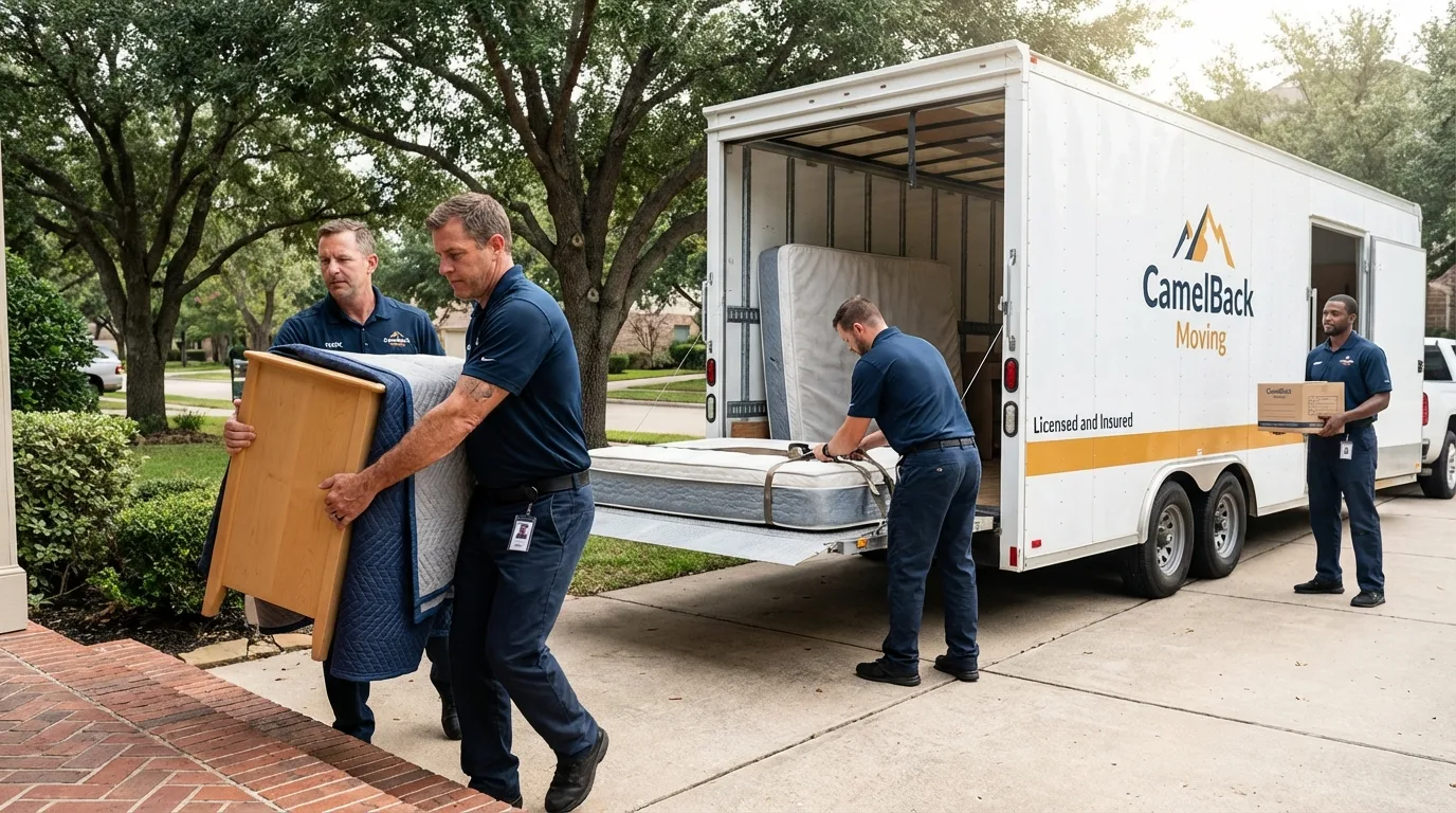 Crew loading residential truck for cross-state move from Kingston, WA