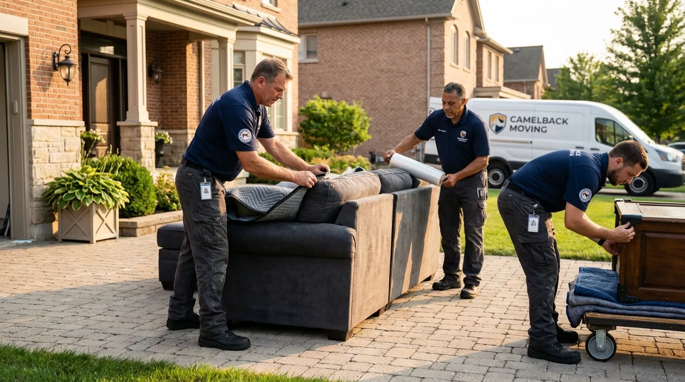 Large estate moving crew wrapping furniture in Kingston, WA